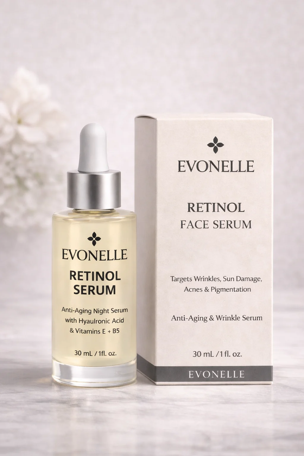EVONELLE Advanced Retinol Face Serum 30ml – Anti-Aging & Wrinkle Repair with Hyaluronic Acid + Vitamins E & B5